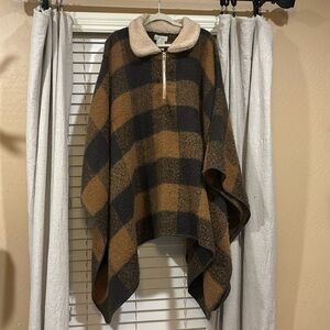 Buffalo plaid blanket poncho.